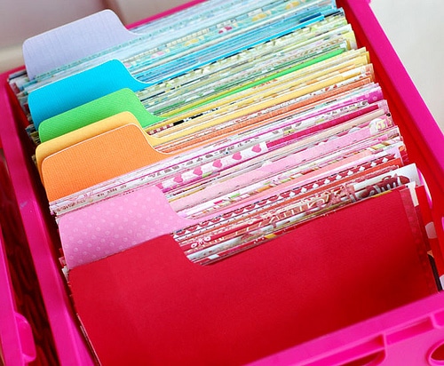 Organized color papers in basket
