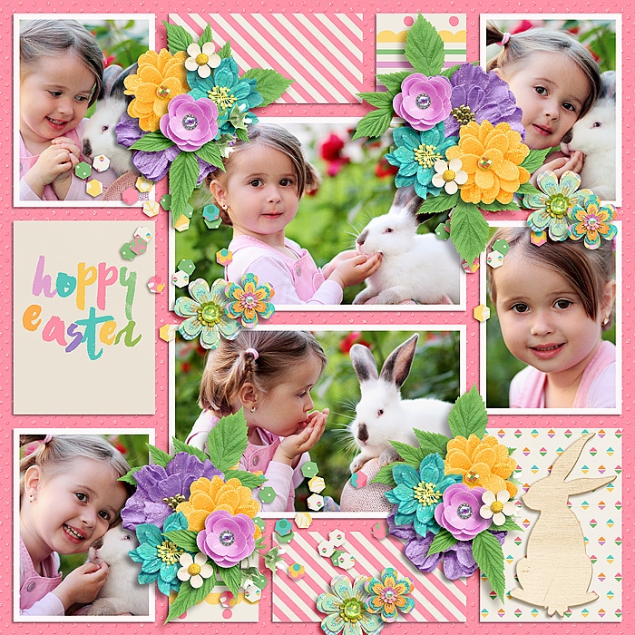 Easter bunny floral scrapbook layout