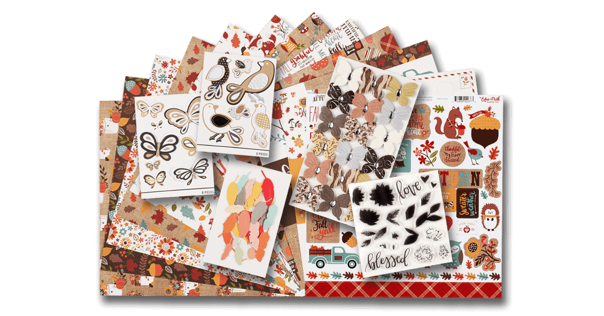 ScrapbookingStore November 2019 monthly kit called Celebrate Autumn by Echo Park.