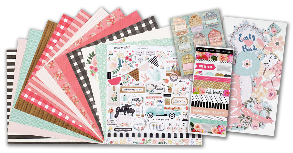 ScrapbookingStore February 2020 monthly kit called Flower Market collection by Echo Park