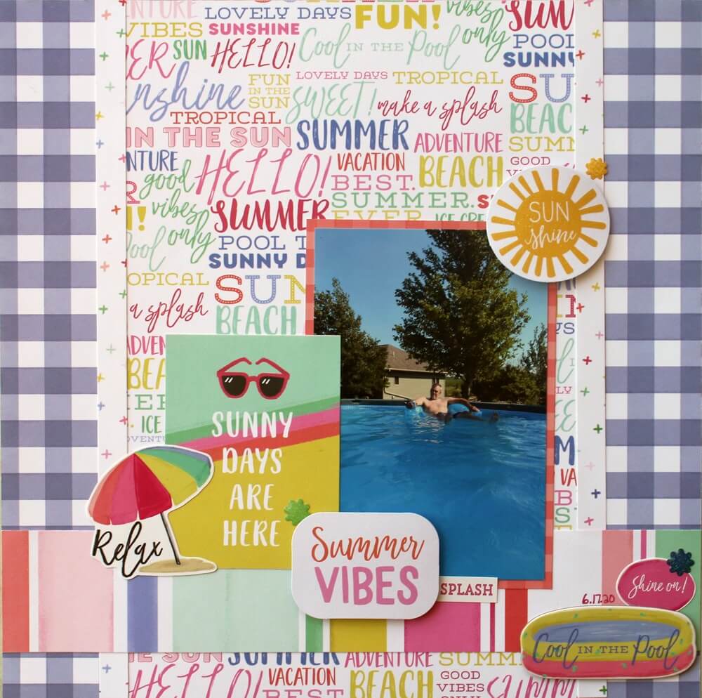 summer scrapbook ideas, sun layout, cool, scrapbooking tutorial, monthly kit layouts, paper crafts, 