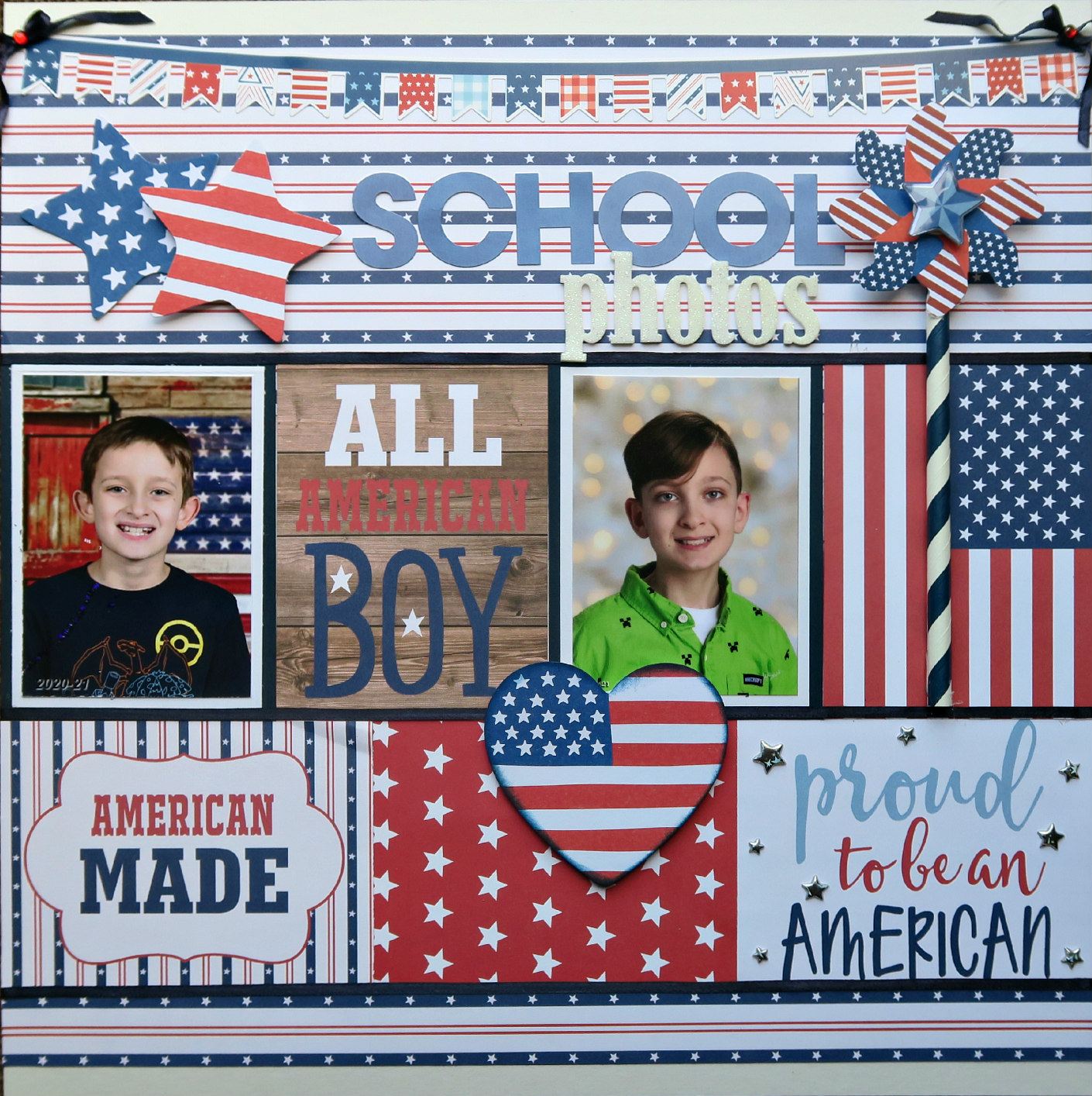 LAND OF THE FREE TITLE July 4th  scrapbook premade paper piecing by Rhonda 